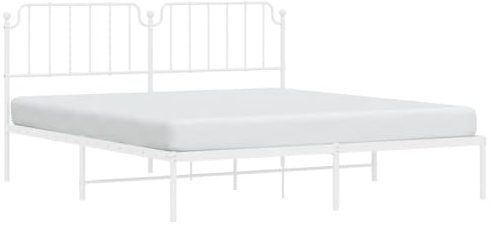 vidaXL Bettgestell, Bettrahmen mit Lattenrost Metallbeinen, Bett Gästebett mit Kopfteil, Metallbett Doppelbett Schlafzimmerbett, Weiß 160x200cm Metall