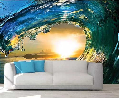 Papel Tapiz Fotográfico 3D Sunset Wave Background Art Display Wallpaper Pared Extraíble Pared Pintado Papel Tapiz 3D Decoración Dormitorio Fotomural Sala Mural-430cm×300cm