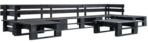 BaraSh 6-TLG. Garten-Paletten-Sofagarnitur Schwarz Holz Couch Klein Sofa Mit Schlaffunktion Und Bettkasten