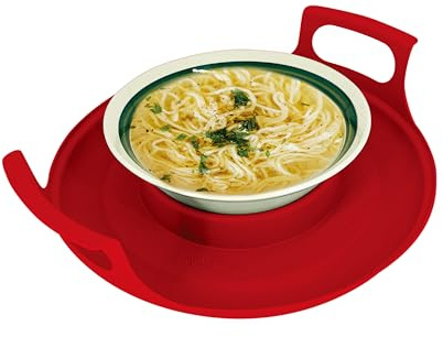 Handy Gourmet Microwave Cool Caddy w/Handles - Carrying Tray for Bowls, Plates - Red, Standard