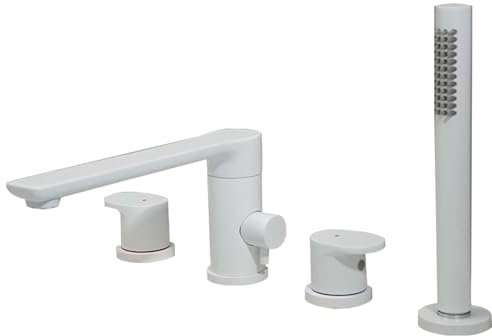 XJTNLB Badewannenarmatur Mit Handbrause Wannenrandarmatur 4 Loch Wasserfall, Drehgriff Badewanne Zweigriff Wannenrandarmatur aus Messing,Weiß