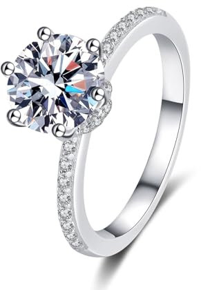 AMDXD Weißgold Au585 Pärchen Ringe, Klassiker Partnerringe mit Labor Diamant 2 Karat (Rundschliff, VVS1), 14K Damen Echte Goldschmuck, Gr.56 (17.8)