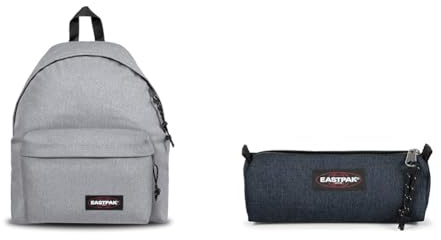 EASTPAK PADDED PAK'R Sac à Dos, 27 L - Sunday Grey (Gris) & BENCHMARK SINGLE Trousse, 27 L - Triple Denim (Bleu)
