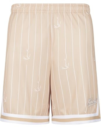 Karl Kani Herren Small Varsity Logo Pinstripe Mesh Shorts Sand/White, XL