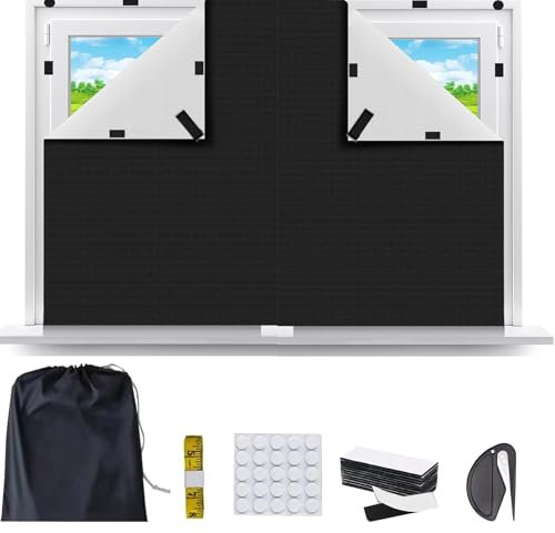 YQBFTC Fenster Verdunkelung Sets,200x148cm Verdunkelungsrollo ohne Bohren,Hitzeschutz Tragbare Dachfenster Rollo Verdunkelung Stoff mit Klettband Selbstklebend für Zimmer, Dachboden, Auto, Reisen