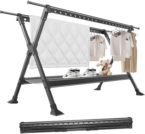 Groyells Stendibiancheria Estensibile, Stendibiancheria in Alluminio per Campeggio, Stendibiancheria Pieghevole, Stendibiancheria Regolabile per Lavanderia, Camera da Letto, Stendibiancheria da