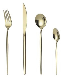 Mr.Spoon Juego de 24 Piezas Cubiertos Acero Inoxidable,18/0, Oro brillo Colores Cuberteria Servir para 6 Personas Cuberterías Incluye Cuchillo/Tenedor/Cuchara.Para Casa, Hotel, Restaurante