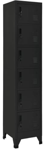 CINDERFUL Schließfachschrank Schwarz 38x40x180 cm Stahl,Praktischer und abschließbarer Stahlschrank mit Lüftungsschlitzen und Namensschildhaltern für Büro und Schule Aufbewahren Organisieren