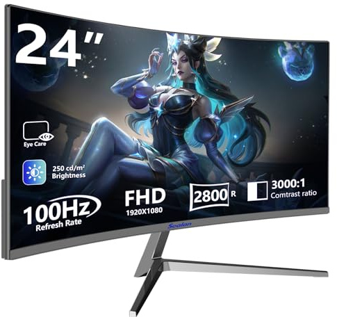 Sealan Monitor curvado de 24 pulgadas FHD 1920 x 1080p 100Hz Pantalla 99% sRGB Frecuencia de actualización 3 ms, compatible con VGA HDMI Home Office Game Monitor Sync Experiencia visual, soporta