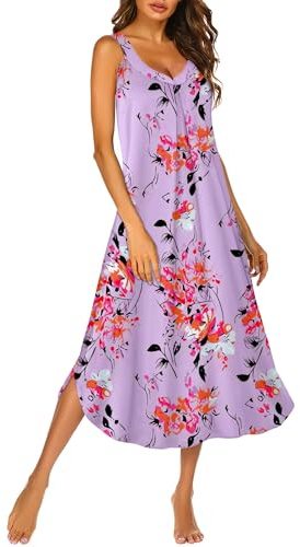 Ekouaer Womens Sleeveless Nightgown Full Slip Nightshirt Long Nightwear Full Length Loungewear Tank Nightdress Lavender Floral XL