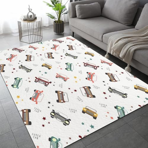 ARiXIaNg Cartoon-Auto Teppich Kinderteppich Modern 3D Bunt Kawaii Teppich Schlafzimmer rutschfeste FußMatte Kinder Teenager Kurzflor Teppiche FüR Flur Wohnzimmer Boden Teppich 60x90 cm