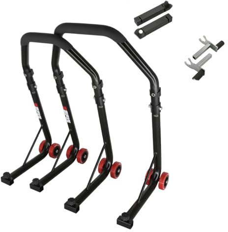 SEFIS D18 Motorradständer Set Vorder- und Hinterrad Motorradheber Serviceständer Front und Heck Motorrad montageständer ständer (Schwarz, Dorn / 2in1)