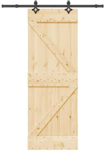 Tidyard Porte coulissante et kit de quincaillerie 70x210 cm pin Massif, Kit de Rail pour Porte Suspendue, Systeme Porte Coulissante Intérieur pour Chambre, Cuisine, Grange, Garage Style S (A)