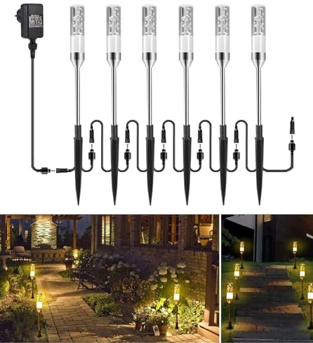 ECOWHO 6er Set Warmweiß LED Gartenleuchtung mit Erdspieß IP65 Wasserdicht Gartenstrahler mit Strom, Erweiterbar Gartenleuchte mit Kabel, Gartenlampe außen für Outdoor Garten Rasen Hof