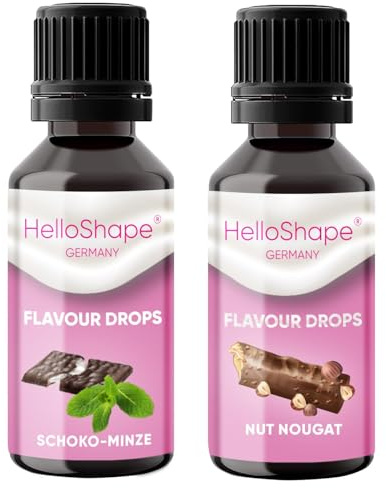 Hello Shape - Flavour Drops Set 2x 30 ml - Nuss Nougat & Schokominze | Geschmackstropfen OHNE KALORIEN zum Süßen mit Dosierhilfe | Aromatropfen für Naturjogurt oder Quark uvm.
