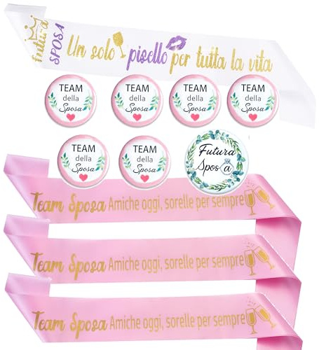 14 PezzGadget addio al nubilato Divertente – Fascia Sposa Glitter + 6 Fasce 'Team Sposa Amiche oggi, sorelle per sempre'+ 7 Spille Divertenti –Regalo per la Futura sposa decorazioni festa nubilato