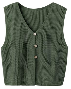 Floerns Women's Plus Size V Neck Sweater Vest Button Up Sleeveless Knitted Pullover Tank Tops Army Green 3X-Large Plus