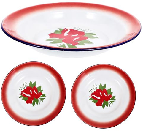 UKCOCO Assiette Émaillée Vintage Lot de 3 Plat Émaillé pour Aliments Émaillée Retro Assiette à Collation Sûre Service Utilisation Maison Camping