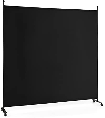 LIFEZEAL Divisorio a 1 Pannello, Separè per Interno, Esterno, Paravento Mobile, Parete Divisoria, Telaio in Metallo, con 4 Ruote, Protezione di Privacy, Separatore di Spazio, Byobu, 184x184cm (nero)