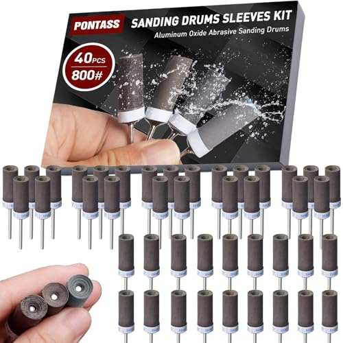 40 Stück Schleifhülsen Satz für Dremel Rotationswerkzeug mit 3mm Schaft 800 Korn Schleifspitze Set, Schleifwalzen für Schleifen & Rosten Metallkante-Abreiben Stein Holz Schleifen