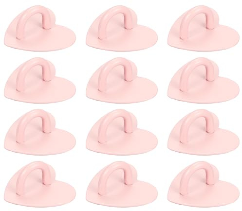 PATIKIL Metal Phone Charm Hook 1, 12Pcs Adhesive Heart Shaped Phone Finger Grip Hook Smartphones Keychain Ring Charm Loop for DIY Tablet Case Accessories, Pink