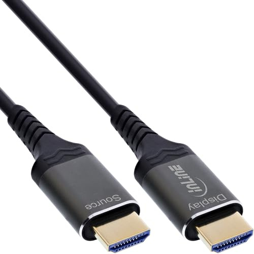InLine Câble HDMI AOC Ultra High Speed HDMI 2.1 - Câble à fibre optique pour 8K 60Hz 4K 240Hz - Fiche en aluminium - ARC eARC HDR - Plaqué or - 20 m - 17920X