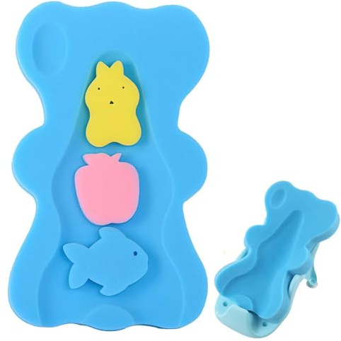 Tappetino in spugna per neonati con cuscino di supporto, cuscino e supporto in schiuma antiscivolo, sedia da doccia per neonati, inserto per vasca da bagno per neonati, antiscivolo, antimicrobico