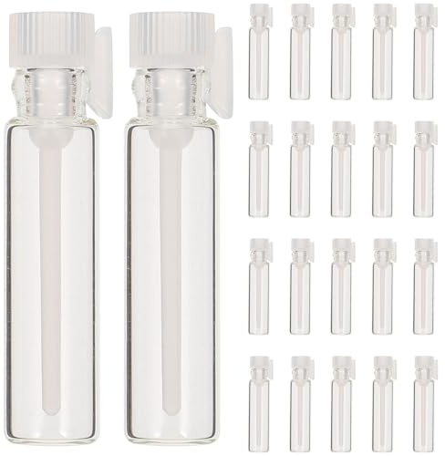 TOPPERFUN 100 pièces Lot de Flacons Échantillons Parfum Verre Rechargeables avec Bouchons Tiges Plastique Mini Bouteilles Voyage Légères et Durables pour Liquides