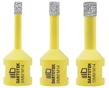 DARTOTEK Punte Diamantate per Gres Porcellanato 6/8/10mm x M14-3 Pezzi Punte Trapano per Porcellana Piastrelle Ceramica Marmo Granito per Smerigliatrice Angolare