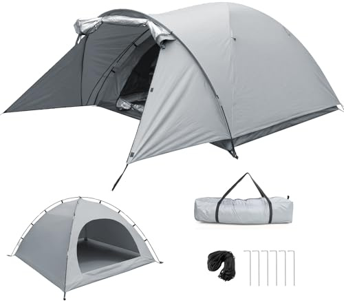 Tenda da campeggio per 2-3 persone, modello a cupola con zona d'ingresso e tettoia pieghevole, impermeabile e resistente ai raggi UV, ideale per il campeggio, i festival e le vacanze