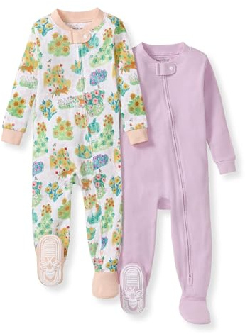 Burt's Bees Baby Baby Girls Pajamas, One-Piece Footed Sleeper PJs, Non-Slip Snug Fit for Infants 12, 18, and 24 Months