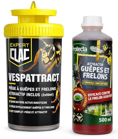 PROTECTA Piège à Guêpes & Frelon Asiatique – Kit Complet avec Attractif 500ML – Sans Insecticide – Action Durable pour Extérieur & Balcon