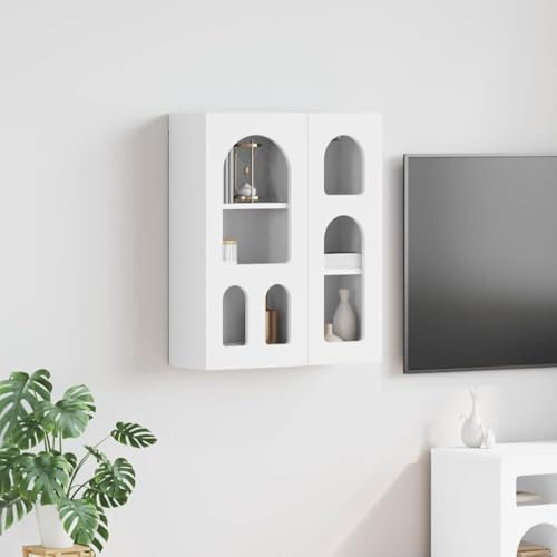 Augerqir Armoire suspendue avec étagère blanche 59 x 20 x 71,5 cm en bois - Armoire polyvalente pour salle de bain et cuisine - Armoire de rangement avec 6 étagères - Armoire de ménage robuste pour