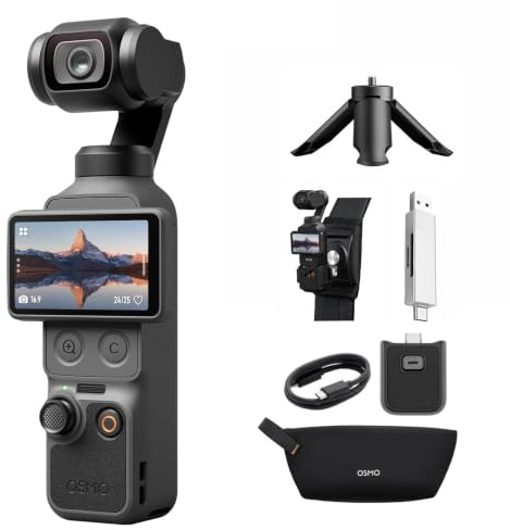 DJI Osmo Pocket 4 Essential Combo mit Rucksackhalterung Combo für Reisen | Pocket Gimbal Vlog Kamera, 1″ CMOS 4K/240fps, 3‑Achsen-Stabilisierung, 2× verlustfreier Zoom, 107 GB integrierter Speicher