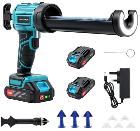 Electric Caulking Gun Cordless, 4 Speed Battery Powered Silicone Gun with 2x2000mAh Batteries & Charger, Anti Drip System, 360° Rotatable Holder for Sealant Adhesive, Home Renovation