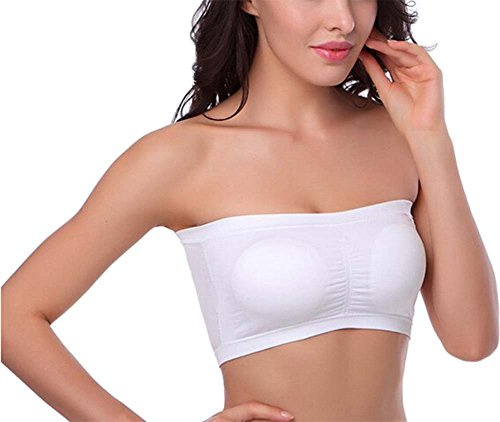 HOEREV Soutien-gorge brassière stretch sans coutures Coussins amovibles ,Blanc ,Small