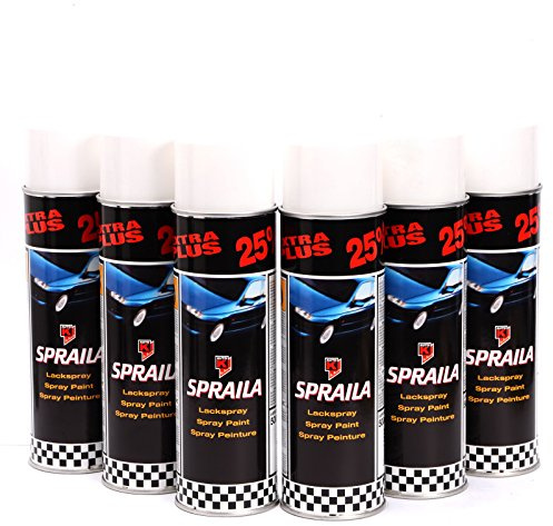 Spraila Lackspray 6x500ml Sprühlack Weiss glänzend Spraydose Autolack E0119