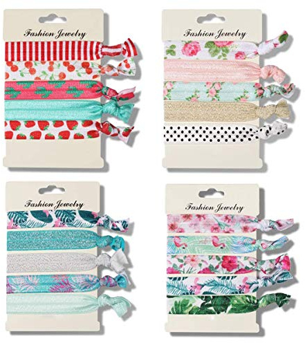 20 Stück Elastische Haargummi Bänder-Tropische Blume/Flamingo