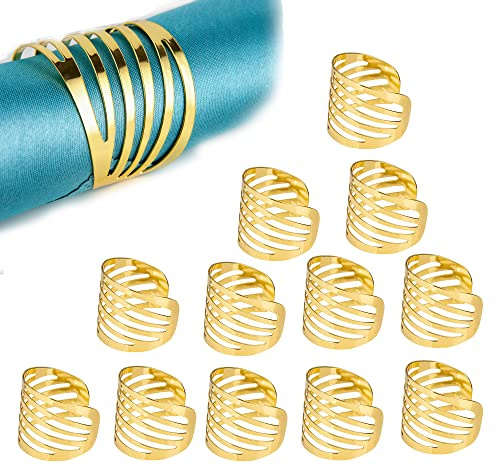 Feyarl Serviettenringe Gold 12 Stück Handgefertigte Metall Serviettenschnallen Elegant für Hochzeit, Weihnachten, Dinner, Festliche Tischdekoration (Gold)