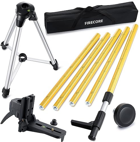 Firecore 3,7 m Teleskopstange mit Stativ und Laser-Halterung 1/4 x 20 für Rotations- und Linienlaser, verstellbarer Laser-Montagearm mit 5/8-Zoll-Gewindeadapter – FLP370C