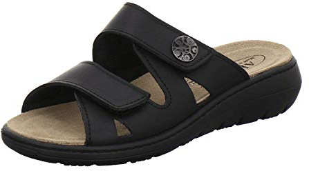 AFS-Schuhe 2808, komfortable Damen-Pantoletten aus Leder, praktische Arbeitsschuhe mit Wechselfußbett, Bequeme Hausschuhe (40 EU, Schwarz Glattleder)