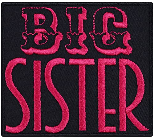 Toppa ricamata da applicare ferro o cucitura: Patch BIG SISTER - Grande sorella | Regalo per donne | Applicazione fai da te per ragazze | Adesivo con ricamo da annodare/stirare - 90x80mm