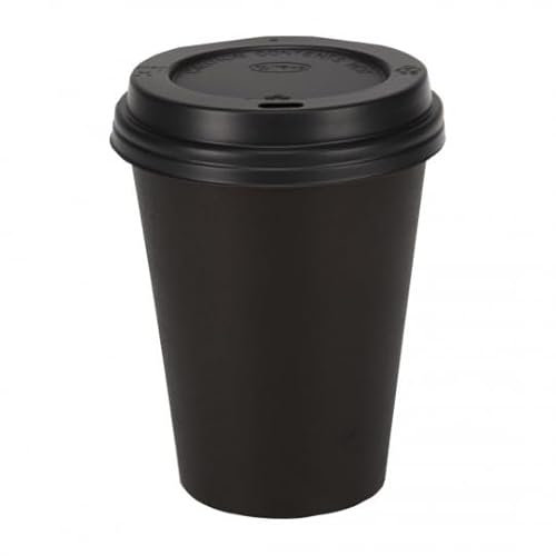 Packadi Gobelet À Café En Carton 80mm 240ml Noir- 100 Pièces+ Couvercles Noirs/Gobelets jetables pour boissons froids ou chauds