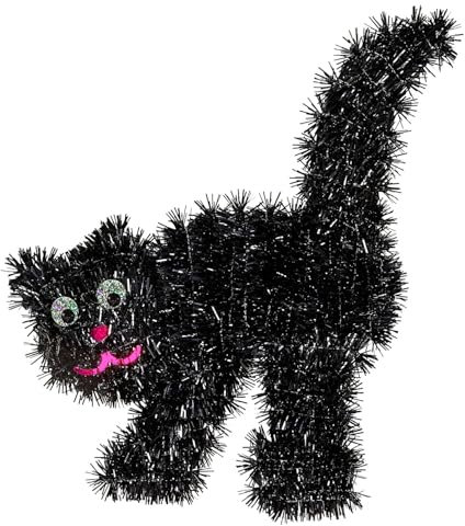 Widmann 51945 51945 - Gatto nero di Lametta, 30 x 36 cm, decorazione da parete, Halloween, feste a tema, multicolore, taglia unica