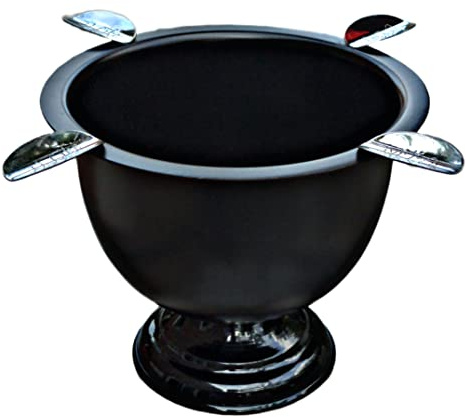 Cigar Ashtray Made In Iron Metal Tall Deep Bowl Box Pressed Wind Resistant Ashtray With 4 Stirrup (Black)