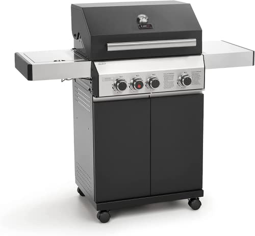 CosmoGrill Gasgrill 3+1 – premium svart sortiment, utomhusgrill med sear och ringsidobrännare (grill)