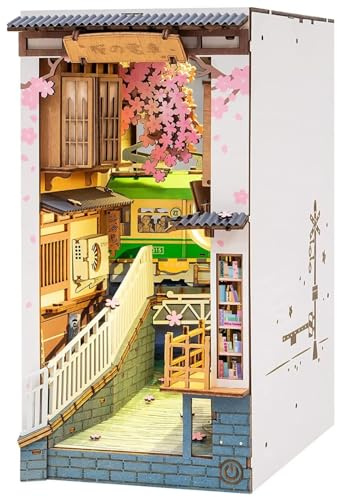 Rolife Sakura Densya DIY Book Nook Modelo Kit Casa Miniatura de Construir DIY Maqueta Adulto Decoración de Librería Libro Salón Booknook Puzzle 3D Madera Sujetalibros Diorama (TGB01)