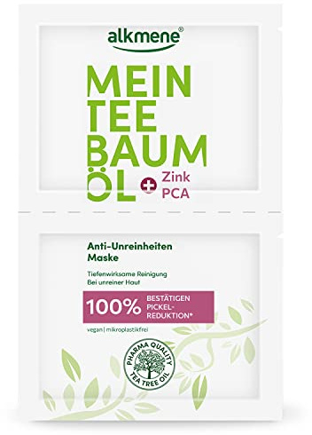 alkmene Mein Teebaumöl Anti Unreinheiten Maske 100% bestätigen Pickel Reduktion, 2x 7 ml