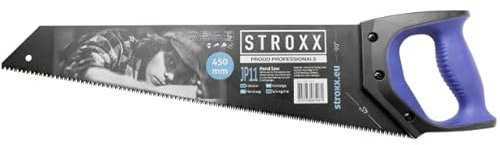 STROXX® Handsäge 450mm |schwarz| Fuchsschwanz | Holzsäge | Ergonomischer Griff | mit 45° und 90° Anschlag | gehärteten Verzahnung | Spezialsäge für feine Tischlerarbeiten, Holz und Laminat