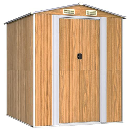 ZHOUMIN Geräteschuppen, Gerätehaus, Fahrradgarage, Gartenhütte, Fahrradunterstand, Gartenhäuschen, Garten Hütte, Fahrrad Unterstand, Hellbraun 192x191x223 cm Verzinkter Stahl